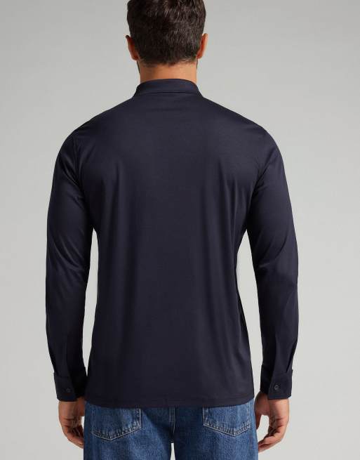 Intimissimi Mercerised premium cotton polo shirt in midnight blue, 2 of 3