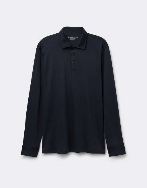 Intimissimi Mercerised premium cotton polo shirt in midnight blue, 3 of 3