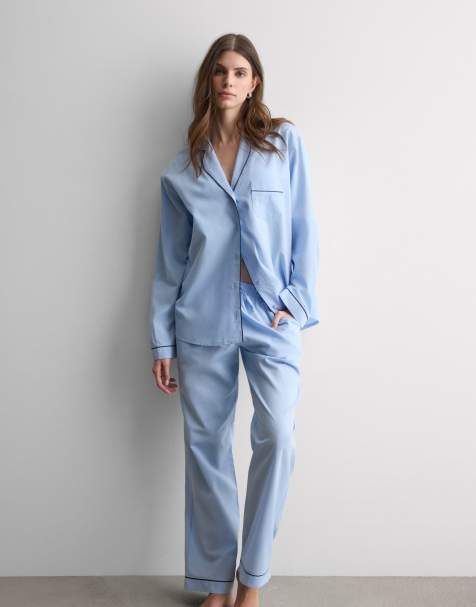 Intimissimi NI Chambray Cotton and Modal Full-Length Pyjamas in chambray blue - view 1