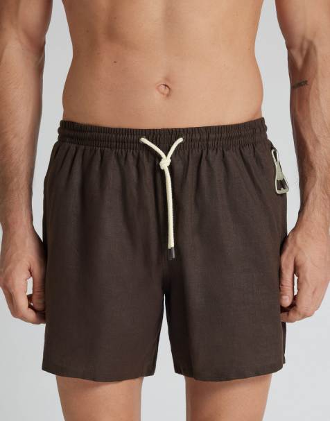 Intimissimi Plain swim trunks in 100% linen in brown - view 1