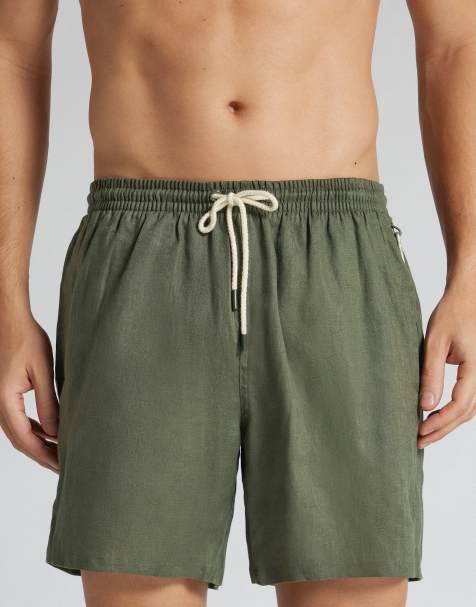 Intimissimi Plain swim trunks in 100% linen in green - view 1