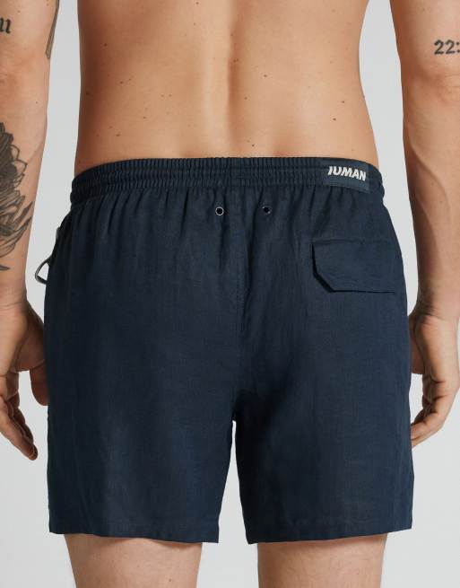 Intimissimi Plain swim trunks in 100% linen in ocean blue, 2 of 4