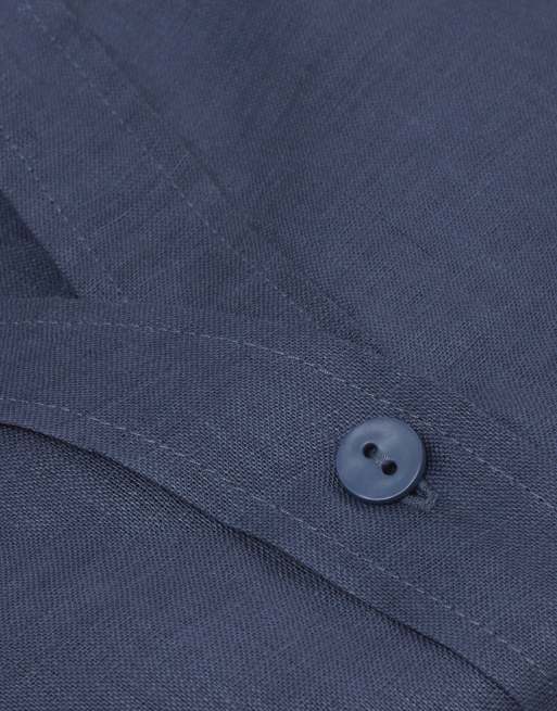 Intimissimi Plain-weave linen short-sleeved shirt in denim blue, 6 of 7