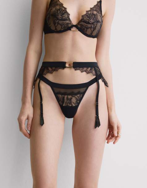Intimissimi Playful glamour lace suspenders in black - view 1