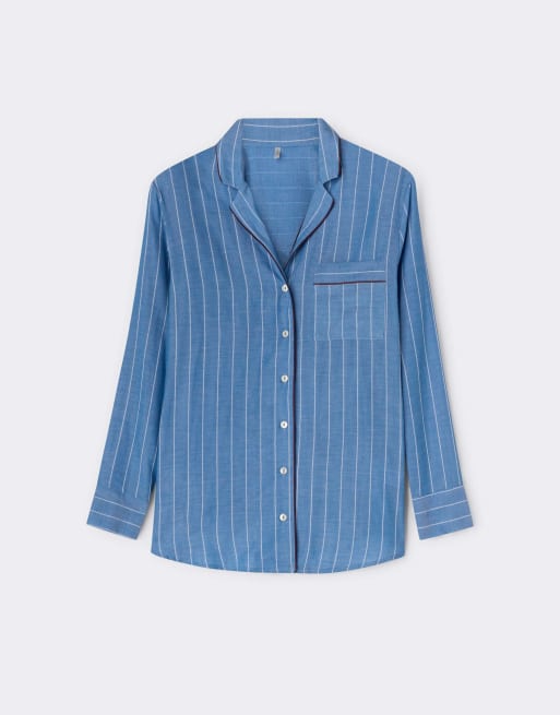Intimissimi Preppy stripes cotton canvas shirt in blue/white stripe, 5 of 5