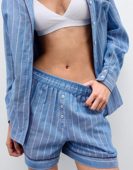 Intimissimi Preppy stripes cotton canvas shorts in blue/white stripe, 4 of 5