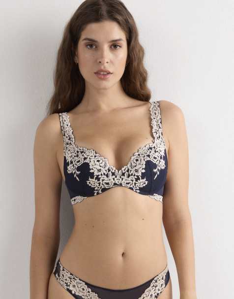 Intimissimi Pretty flowers gioia super push-up bra in deep blue vanilla