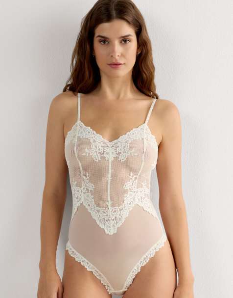 Intimissimi Pretty flowers lace and tulle body in powder white