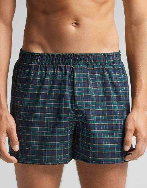 Intimissimi Print-detail boxers in check blue and green