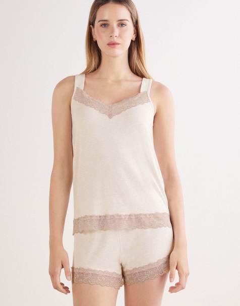 Intimissimi Pyjamas with vest top and shorts in beige melange - view 1