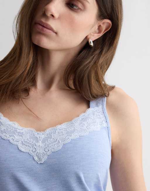 Intimissimi Pyjamas with vest top and shorts in breeze blue melange, 3 of 4