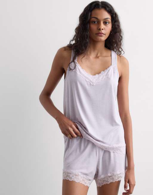 Intimissimi Pyjamas with vest top and shorts in quartz lilac melange, 3 of 4