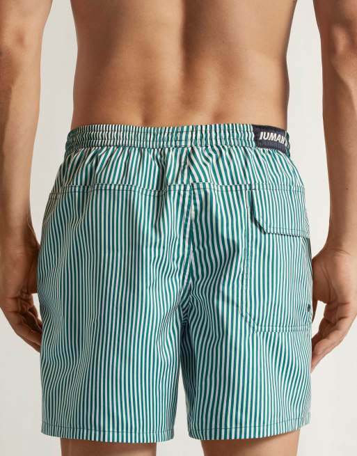 Intimissimi Reversible stripes swim shorts in white/green stripes, 2 of 4