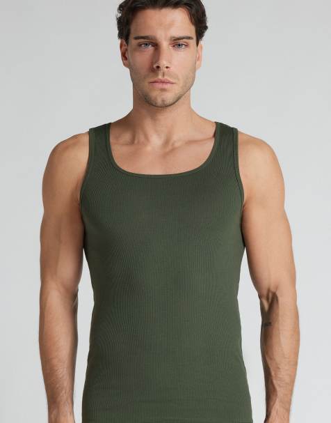 Intimissimi Ribbed 100% superior cotton tank top in green - view 1