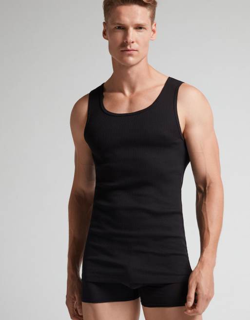 Intimissimi Ribbed cotton vest top in black, 4 of 5