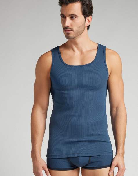 Intimissimi Ribbed cotton vest top in gas blue - view 1