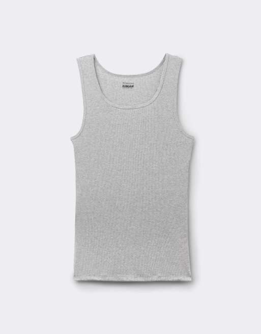 Intimissimi Ribbed cotton vest top in light grey melange, 3 of 5