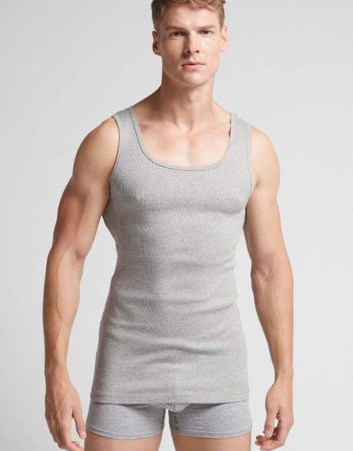 Intimissimi Ribbed cotton vest top in light grey melange, 4 of 5