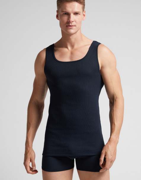 Intimissimi Ribbed cotton vest top in midnight blue