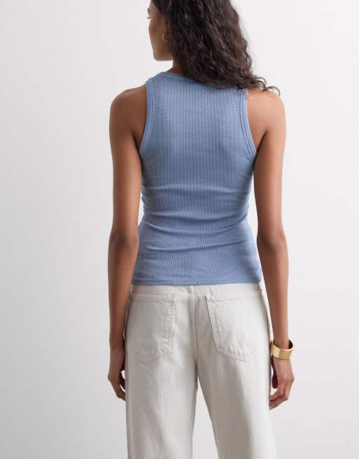 Intimissimi Ribbed lamé cotton vest top in breeze blue lame, 2 of 4