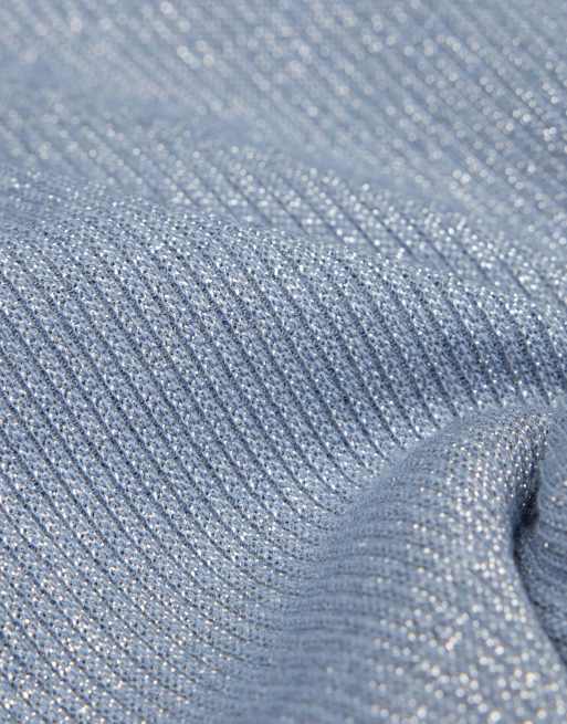 Intimissimi Ribbed lamé cotton vest top in breeze blue lame, 6 of 6