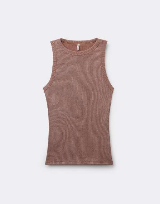 Intimissimi Ribbed lamé cotton vest top in caramel lame, 5 of 6