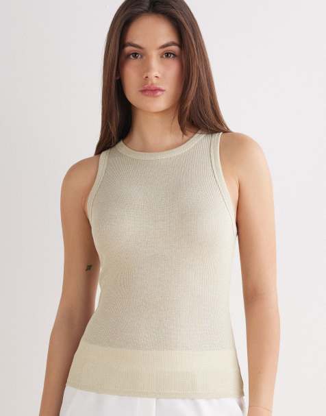 Intimissimi Ribbed lamé cotton vest top in lamè gold - view 1