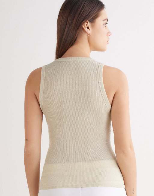 Intimissimi Ribbed lamé cotton vest top in lamè gold, 2 of 6