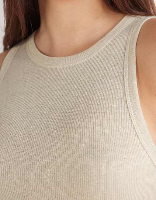 Intimissimi Ribbed lamé cotton vest top in lamè gold, 3 of 6