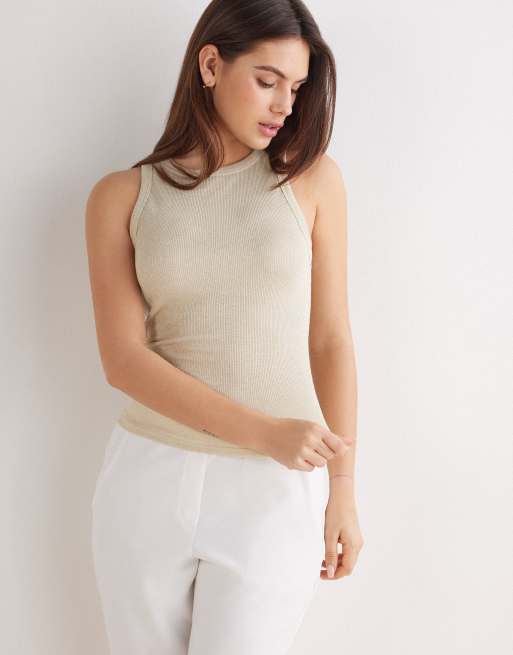 Intimissimi Ribbed lamé cotton vest top in lamè gold, 4 of 6