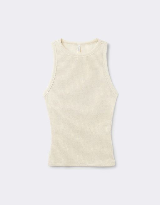 Intimissimi Ribbed lamé cotton vest top in lamè gold, 5 of 6