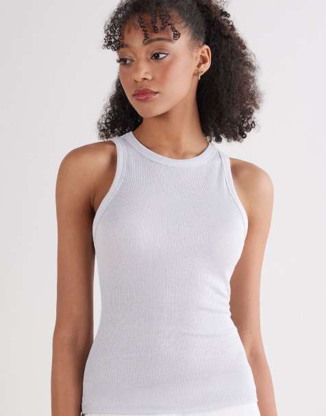 Intimissimi Ribbed lamé cotton vest top in lamè silver