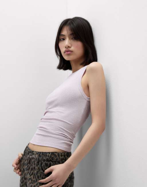 Intimissimi Ribbed lamé cotton vest top in quartz lilac lame, 4 of 4