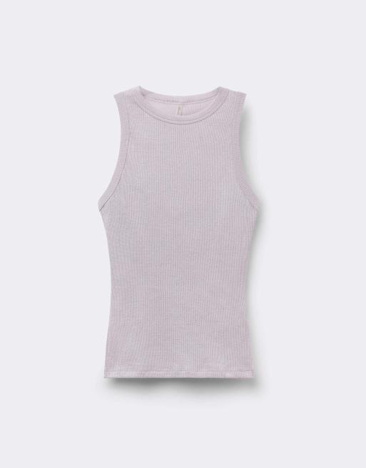 Intimissimi Ribbed lamé cotton vest top in quartz lilac lame, 5 of 6