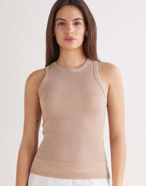 Intimissimi Ribbed lamé cotton vest top in rose lame - view 1