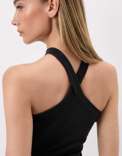 Intimissimi Ribbed superior cotton crossover cami in black, 3 of 4