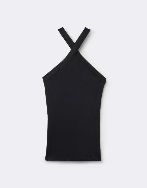 Intimissimi Ribbed superior cotton crossover cami in black, 5 of 6