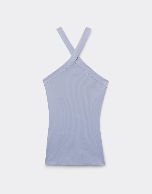 Intimissimi Ribbed superior cotton crossover cami in breeze blue, 5 of 6