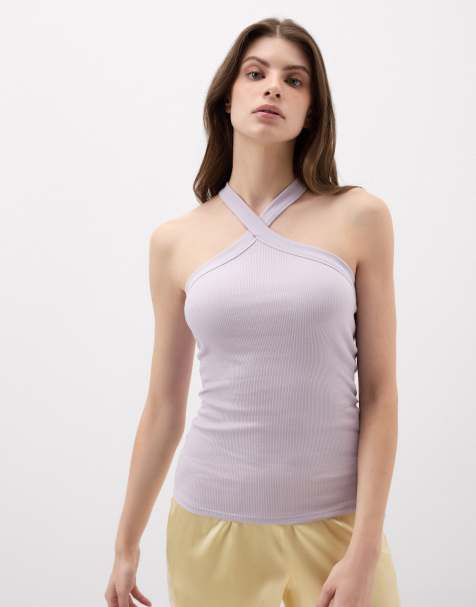 Intimissimi Ribbed superior cotton crossover cami in quartz lilac