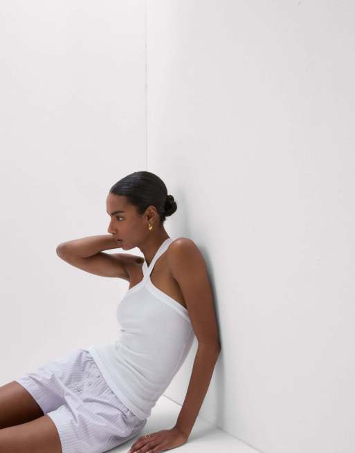 Intimissimi Ribbed superior cotton crossover cami in white, 3 of 4