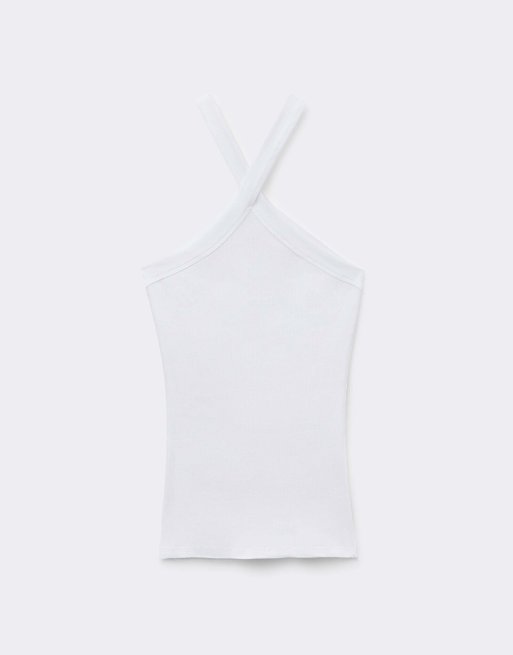 Intimissimi Ribbed superior cotton crossover cami in white, 5 of 6