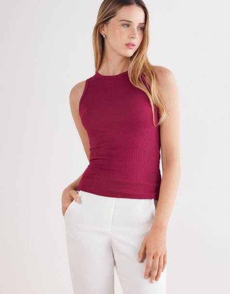 Intimissimi Ribbed superior cotton vest top in beet red - view 1