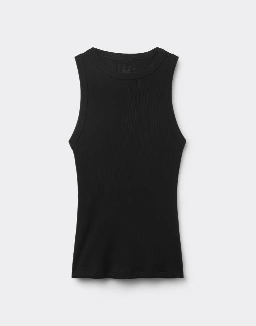 Intimissimi Ribbed superior cotton vest top in black, 5 of 6