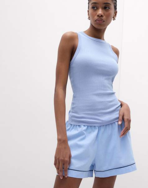 Intimissimi Ribbed superior cotton vest top in breeze blue - view 1