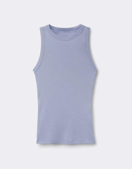 Intimissimi Ribbed superior cotton vest top in breeze blue, 5 of 6