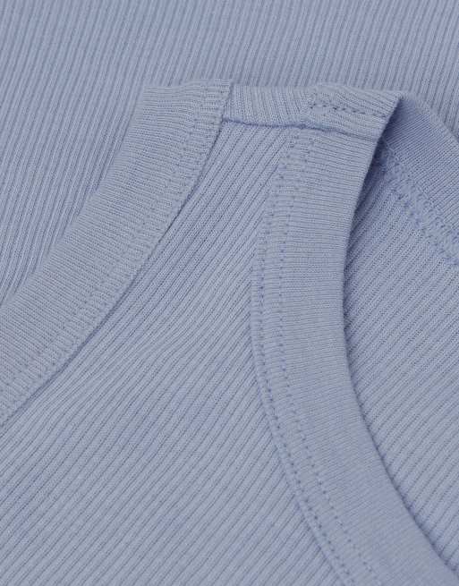 Intimissimi Ribbed superior cotton vest top in breeze blue, 6 of 6