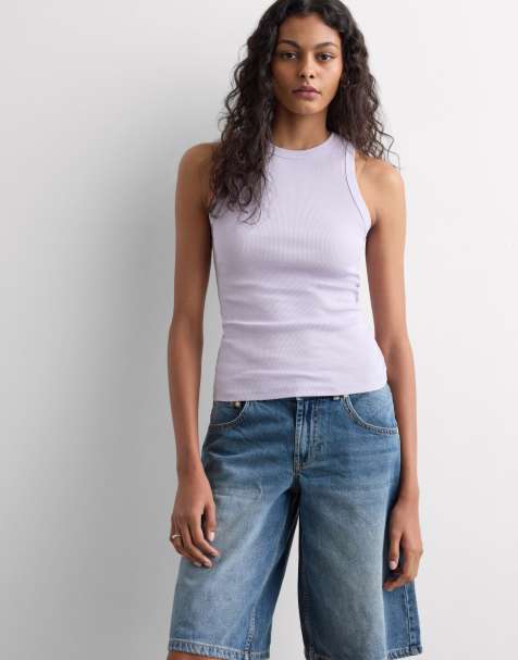Intimissimi Ribbed superior cotton vest top in quartz lilac - view 1