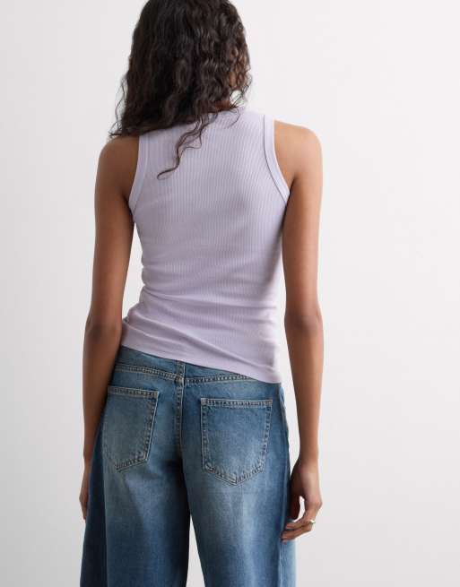 Intimissimi Ribbed superior cotton vest top in quartz lilac, 2 of 4