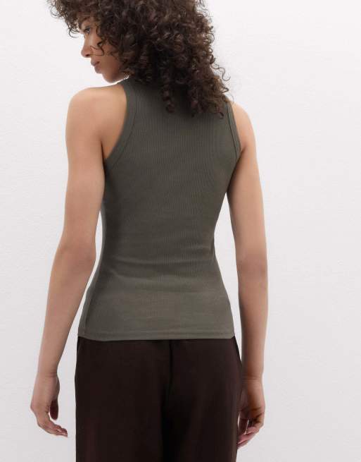 Intimissimi Ribbed superior cotton vest top in safari green, 2 of 6