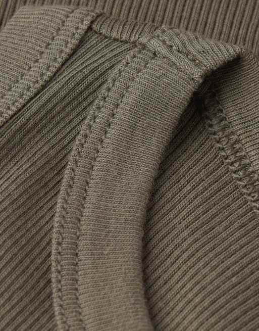 Intimissimi Ribbed superior cotton vest top in safari green, 6 of 6